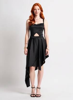 Rochie midi croială fluidă fără mâneci negru MAISON MONZERIAN femeie