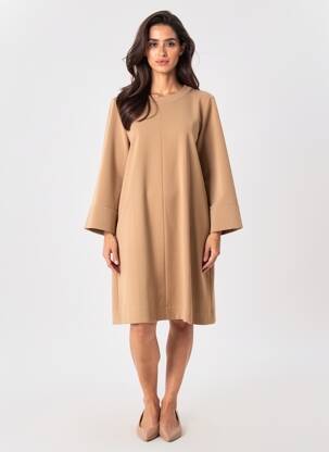 Rochie midi mâneci lungi mâneci lungi bej DIXIE femeie