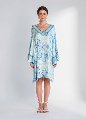 Rochie midi croială fluidă mâneci lungi albastru PHO FIRENZE femeie