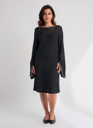 Rochie midi croială fluidă mâneci lungi negru PHO FIRENZE femeie
