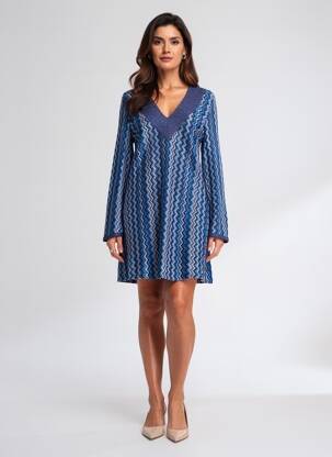Rochie midi croială fluidă mâneci lungi albastru PHO FIRENZE femeie