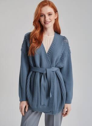 Vestă cu mâneci lungi croială cambrată albastru BELAIR femeie