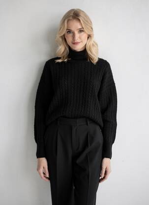 Pulover croială dreaptă mâneci lungi negru EST'SEVEN femeie
