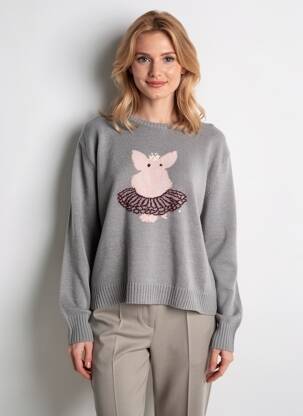 Pulover croială dreaptă mâneci lungi gri DIXIE femeie