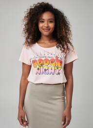 Tricou serigrafie flockată mâneci scurte roz NINE TEES femeie
