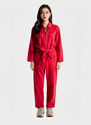 Salopetă-pantalon guler de bluză mâneci lungi roz LA PETITE FRANCAISE femeie