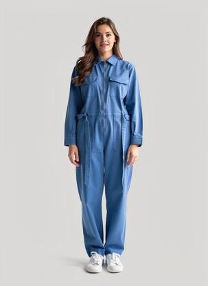 Salopetă-pantalon guler de bluză mâneci lungi albastru ROSE GARDEN femeie