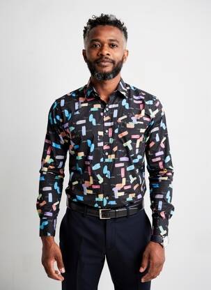 Cămașă cu mâneci lungi imprimeu fantezie negru EMYLE bărbat