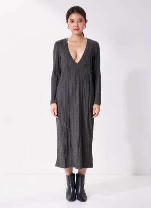 Rochie lungă mâneci lungi mâneci lungi gri MAT. femeie