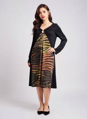 Rochie midi croială fluidă mâneci lungi negru AN II VITO femeie