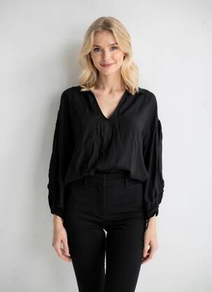 Bluză țesătură poplin mâneci lungi negru MAT. femeie