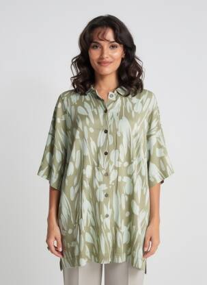 Rochie midi imprimeu fantezie mâneci lungi verde MASAI femeie