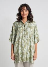 Rochie midi imprimeu fantezie mâneci lungi verde MASAI femme