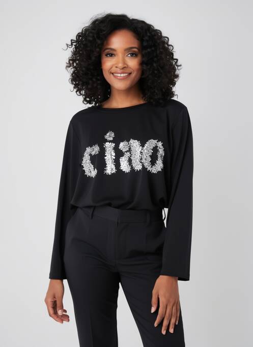 Top țesătură jersey mâneci lungi negru SOPHIA femme