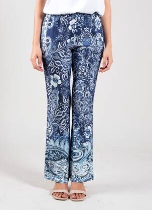 Pantalon evazat talie elastică albastru MAT. femeie