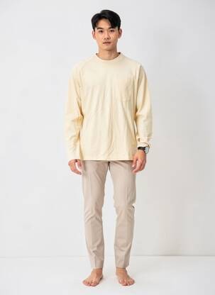 Tricou croială dreaptă mâneci lungi bej IRON AND RESIN bărbat