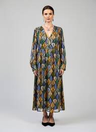 Rochie lungă imprimeu fantezie mâneci lungi verde MOLLY BRACKEN femeie