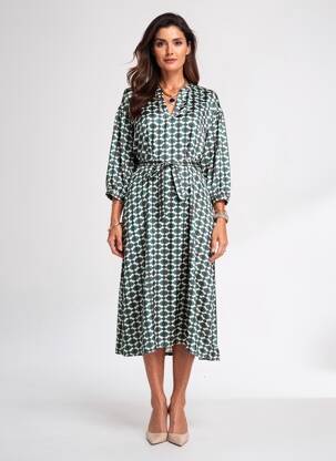 Rochie midi imprimeu fantezie mâneci lungi verde GERARD DAREL femeie