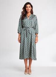 Rochie midi imprimeu fantezie mâneci lungi verde GERARD DAREL femeie