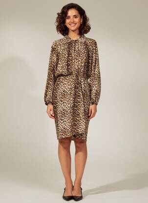 Rochie midi imprimeu fantezie mâneci lungi bej GERARD DAREL femeie