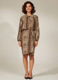 Rochie midi imprimeu fantezie mâneci lungi bej GERARD DAREL femeie