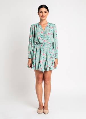 Rochie scurtă croială fluidă mâneci lungi verde GERARD DAREL femeie