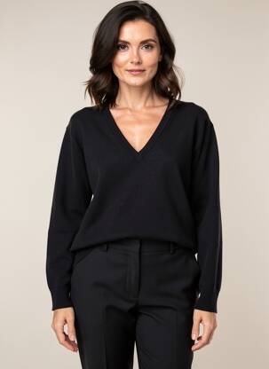 Pulover guler în v mâneci lungi negru GANT femeie