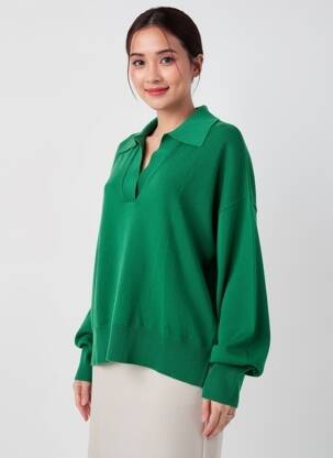 Pulover țesătură melanj mâneci lungi verde GANT femeie