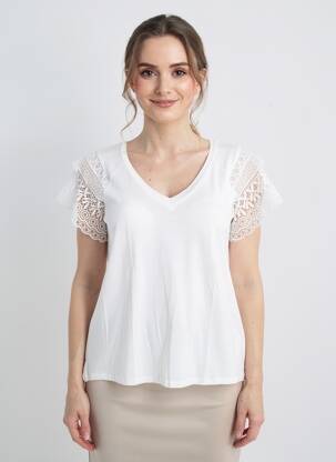Tricou guler în v mâneci scurte alb KOCCA femeie