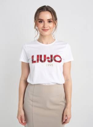 Tricou serigrafie cu strasuri mâneci scurte alb LIU JO femeie
