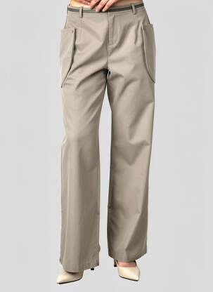 Pantalon drept țesătură poplin mărime normală gri CARNET DE BORD femeie