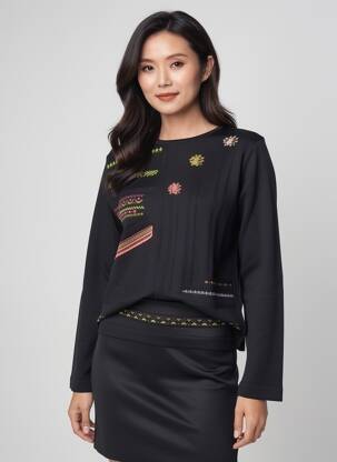 Pulover croială cambrată mâneci lungi negru EDWIGE femeie