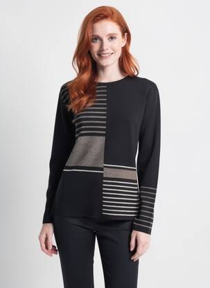 Pulover croială cambrată mâneci lungi negru HENRY & JULIETTE femeie