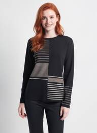 Pulover croială cambrată mâneci lungi negru HENRY & JULIETTE femme