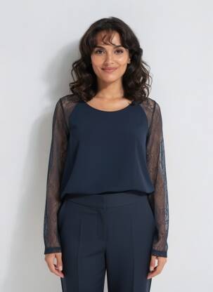 Top croială cambrată mâneci lungi albastru BLACK MOJITO femeie