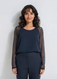 Top țesătură crep mâneci lungi albastru BLACK MOJITO femeie