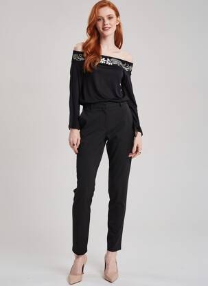 Top elasticitate mâneci lungi negru ENTRACTE femeie