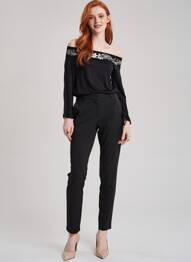 Top țesătură jersey mâneci lungi negru ENTRACTE femeie