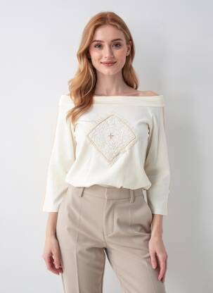 Top țesătură jersey mâneci lungi bej ENTRACTE femme