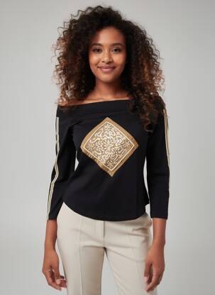 Top țesătură jersey mâneci lungi negru ENTRACTE femme