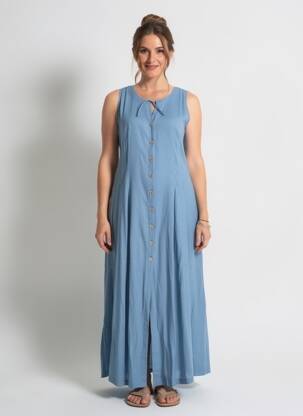 Rochie lungă croială evazată fără mâneci albastru CANNISSE femme