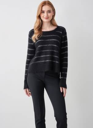 Pulover croială cambrată mâneci lungi negru DESAIVRE femeie