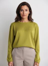 Pulover guler rotund mâneci lungi verde FINETTE femme