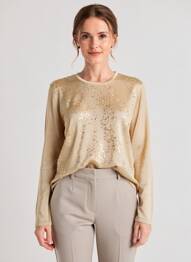 Pulover guler rotund mâneci lungi auriu FINETTE femme