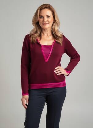 Pulover croială cambrată mâneci lungi violet FINETTE femeie