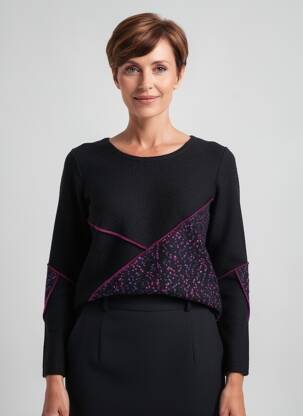 Pulover croială cambrată mâneci lungi negru FINETTE femeie