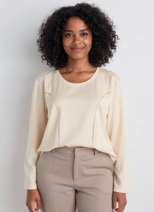 Top guler rotund mâneci lungi bej FINETTE femme
