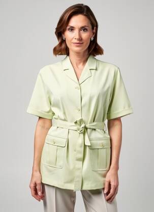 Cămașă croială cambrată mâneci scurte verde PRUNELLE femeie