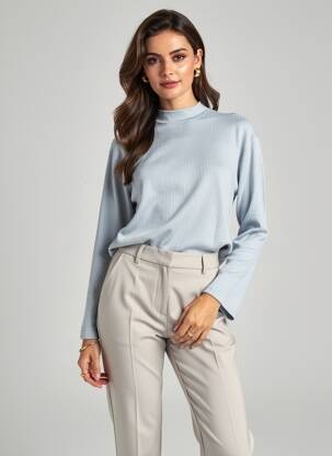 Top elasticitate mâneci lungi albastru CLAUDE DE SAIVRE femeie
