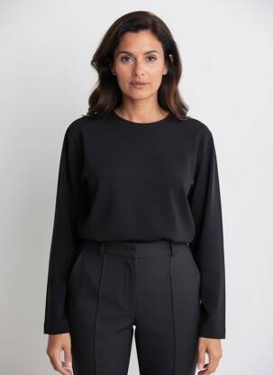 Pulover croială cambrată mâneci lungi negru MONTAGUT femme